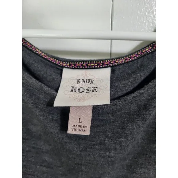 KNOX ROSE Women's SZ LG Short Sleeve Geometric Print Blouse Cream Gray - Picture 6 of 9